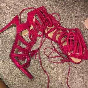 Pink strappy lace up heels size 8